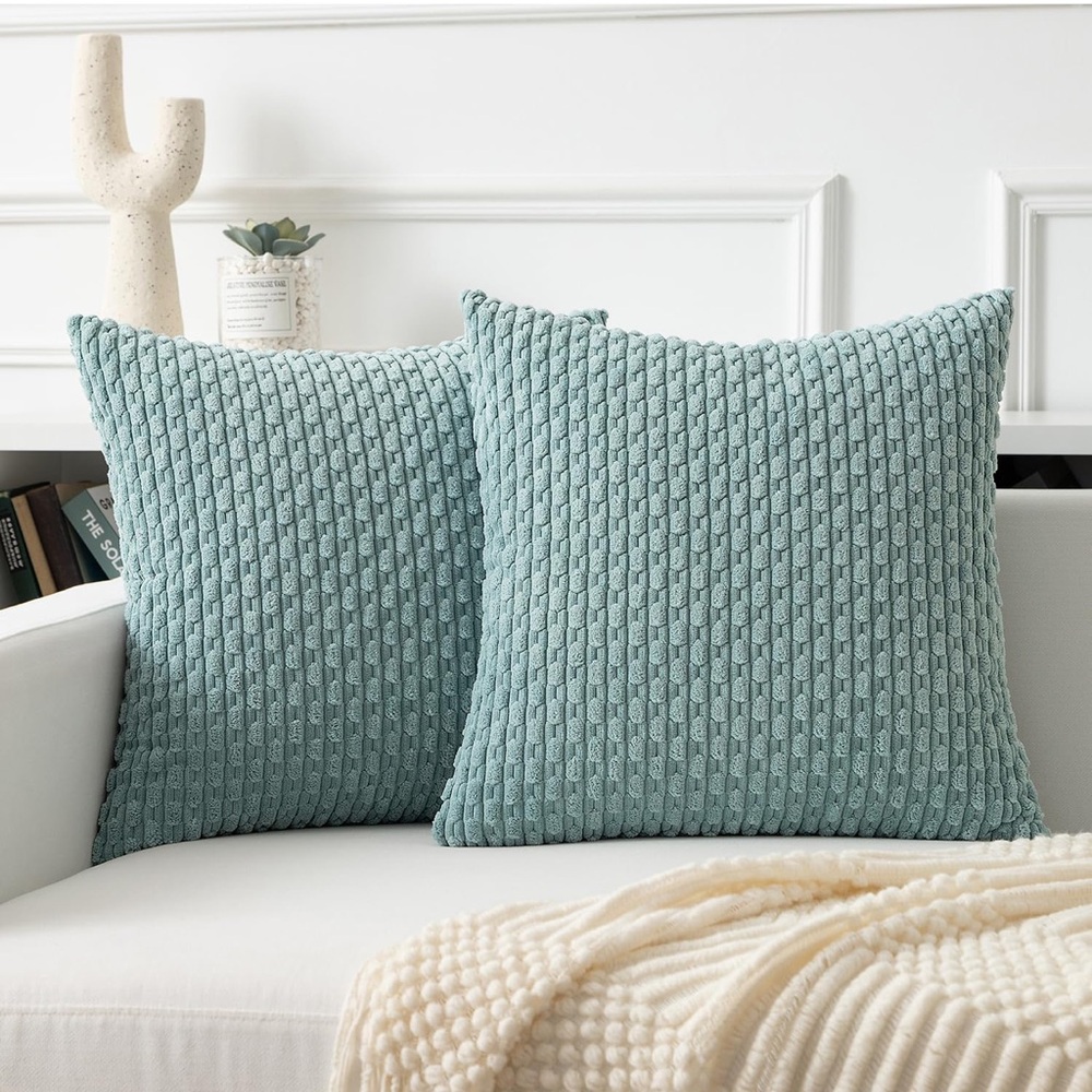 Textured Teal Throw Pillow Covers